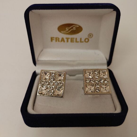MEN'S FRATELLO SILVER SQUARE GLASS STONE CUFFLINKS. - Picture 2 of 2